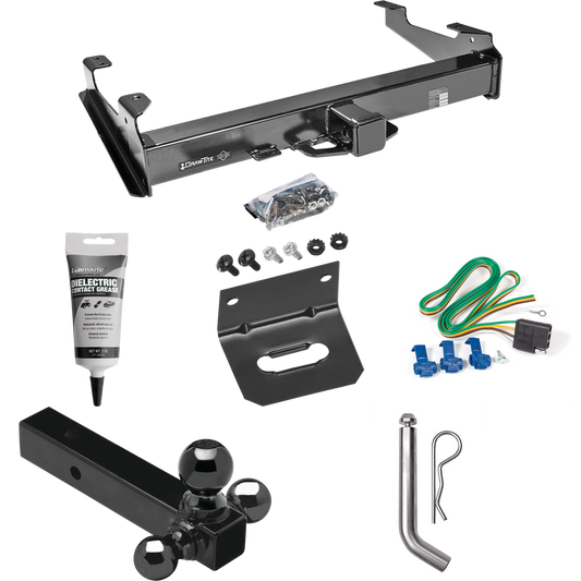 Fits 2001-2002 Chevrolet Silverado 3500 Trailer Hitch Tow PKG w/ 4-Flat Wiring Harness + Triple Ball Ball Mount 1-7/8" & 2" & 2-5/16" Trailer Balls + Pin/Clip + Wiring Bracket + Electric Grease By Draw-Tite