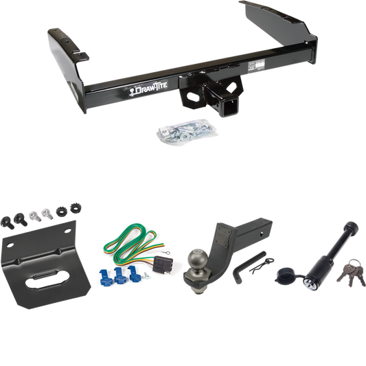 Fits 1980-1986 Ford F-250 Trailer Hitch Tow PKG w/ 4-Flat Wiring + Interlock Tactical Starter Kit w/ 3-1/4" Drop & 2" Ball + Tactical Dogbone Lock + Wiring Bracket (Excludes: w/Custom Fascia Models) By Draw-Tite