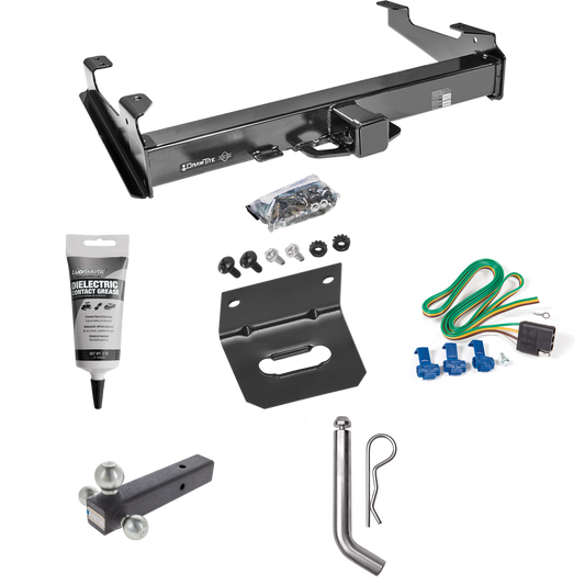 Fits 2001-2006 GMC Sierra 2500 HD Trailer Hitch Tow PKG w/ 4-Flat Wiring Harness + Triple Ball Ball Mount 1-7/8" & 2" & 2-5/16" Trailer Balls + Pin/Clip + Wiring Bracket + Electric Grease (For 8 ft. Bed Models) By Draw-Tite