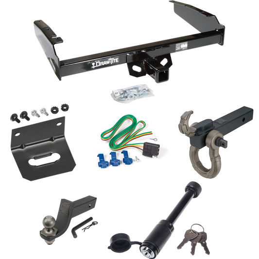 Fits 1980-1986 Ford F-350 Trailer Hitch Tow PKG w/ 4-Flat Wiring + Interlock Tactical Starter Kit w/ 3-1/4" Drop & 2" Ball + Tactical Hook & Shackle Mount + Tactical Dogbone Lock + Wiring Bracket (Excludes: w/Custom Fascia Models) By Draw-Tite