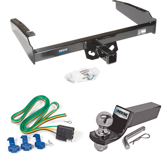 Fits 1980-1986 Ford F-150 Trailer Hitch Tow PKG w/ 4-Flat Wiring + Starter Kit Ball Mount w/ 2" Drop & 2" Ball (Excludes: w/Custom Fascia Models) By Reese Towpower