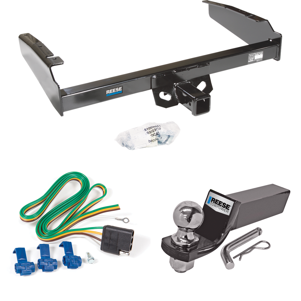 Fits 1980-1986 Ford F-150 Trailer Hitch Tow PKG w/ 4-Flat Wiring + Starter Kit Ball Mount w/ 2" Drop & 2" Ball (Excludes: w/Custom Fascia Models) By Reese Towpower