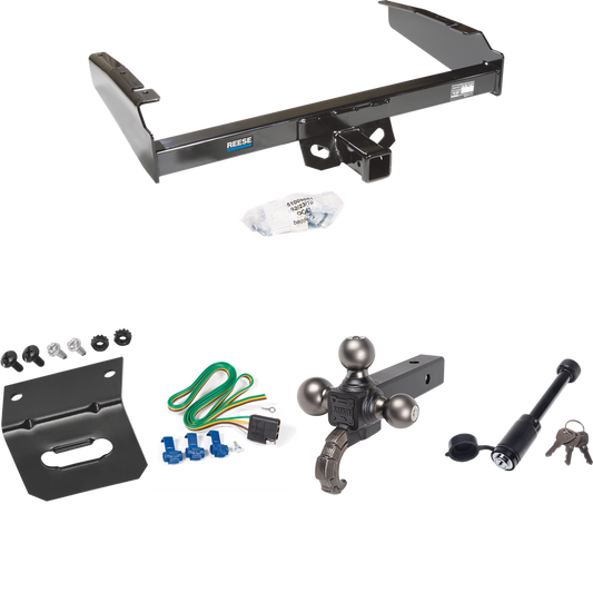 Fits 1980-1983 Ford F-100 Trailer Hitch Tow PKG w/ 4-Flat Wiring + Triple Ball Tactical Ball Mount 1-7/8" & 2" & 2-5/16" Balls w/ Tow Hook + Tactical Dogbone Lock + Wiring Bracket (Excludes: w/Custom Fascia Models) By Reese Towpower