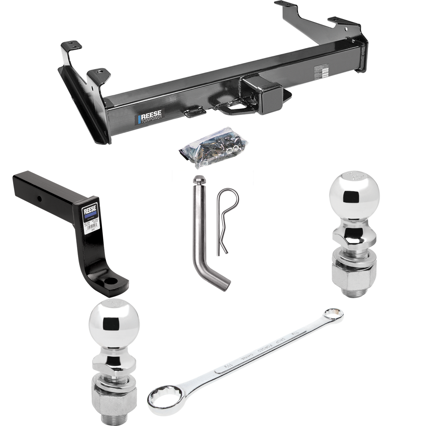 Fits 2007-2010 Chevrolet Silverado 3500 HD Trailer Hitch Tow PKG w/ Ball Mount w/ 7-3/4" Drop + Pin/Clip + 2" Ball + 2-5/16" Ball + Ball Wrench + Ball Lube By Reese Towpower