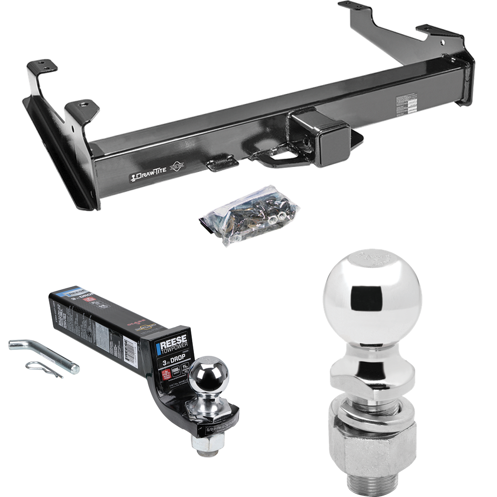 Fits 2001-2010 GMC Sierra 2500 HD Trailer Hitch Tow PKG w/ Interlock Ball Mount Starter Kit 3" Drop w/ 2" Ball + 2-5/16" Ball (For 8 ft. Bed Models) By Draw-Tite