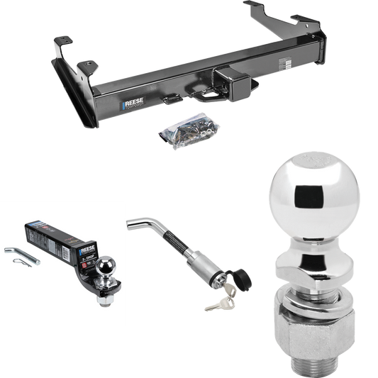 Fits 2001-2002 Chevrolet Silverado 3500 Trailer Hitch Tow PKG w/ Interlock Ball Mount Starter Kit 3" Drop w/ 2" Ball + Hitch Lock + 2-5/16" Ball + Hitch Lock By Reese Towpower