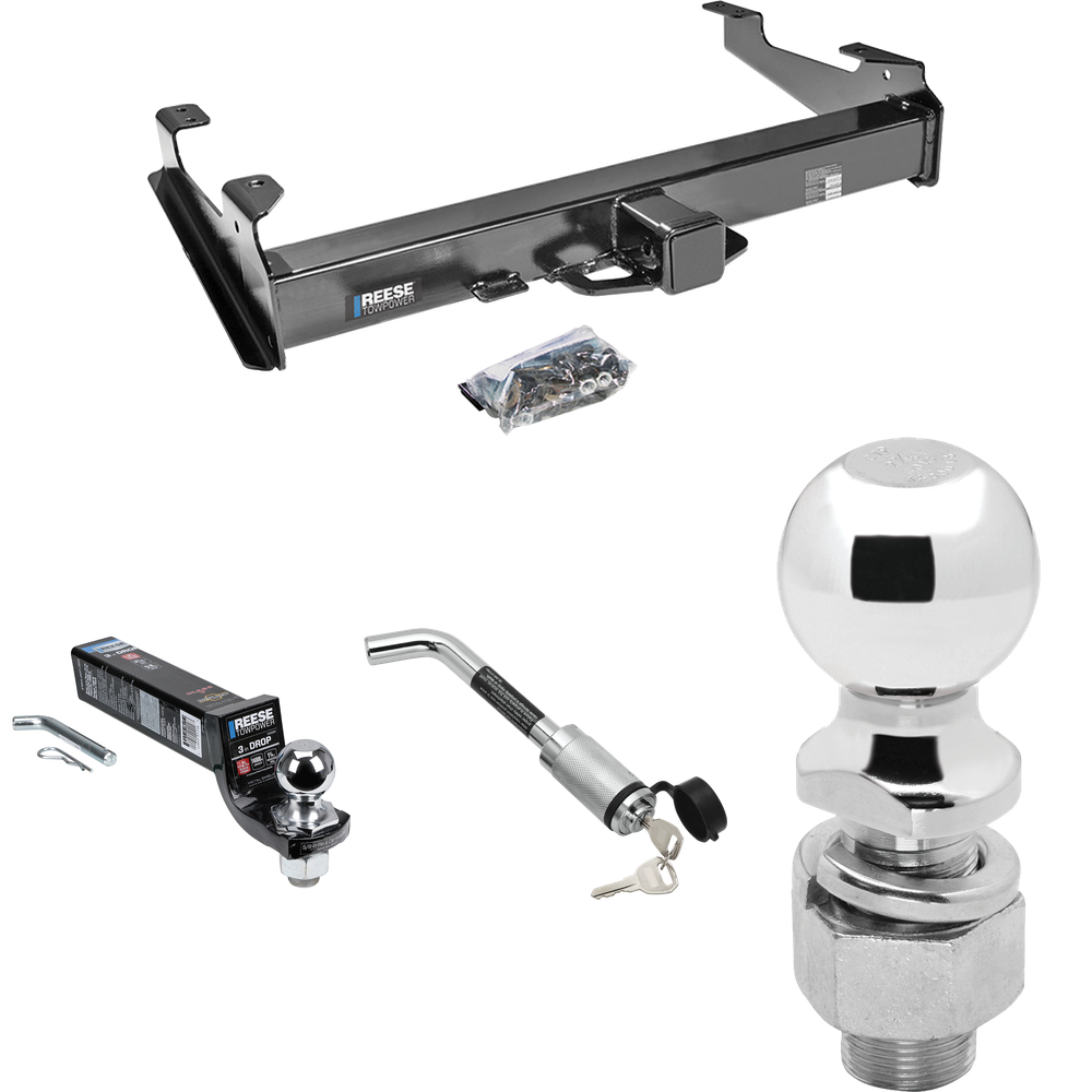 Fits 2007-2007 GMC Sierra 2500 HD Trailer Hitch Tow PKG w/ Interlock Ball Mount Starter Kit 3" Drop w/ 2" Ball + Hitch Lock + 2-5/16" Ball + Hitch Lock (For (Classic), 8 ft. Bed Models) By Reese Towpower