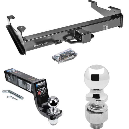 Fits 2007-2010 GMC Sierra 3500 HD Trailer Hitch Tow PKG w/ Interlock Ball Mount Starter Kit 5" Drop w/ 2" Ball + 2-5/16" Ball By Draw-Tite