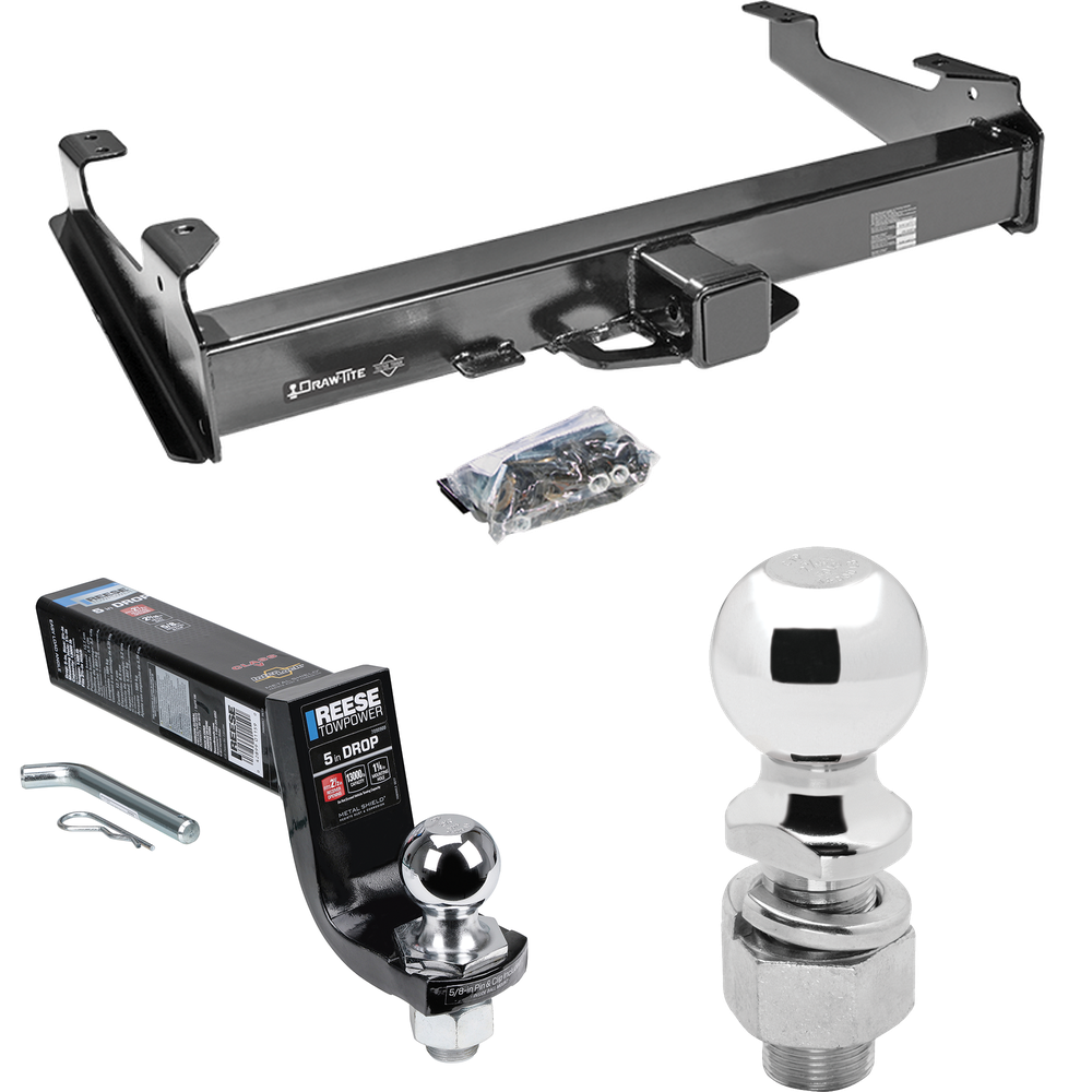 Fits 2007-2010 Chevrolet Silverado 3500 HD Trailer Hitch Tow PKG w/ Interlock Ball Mount Starter Kit 5" Drop w/ 2" Ball + 2-5/16" Ball By Draw-Tite