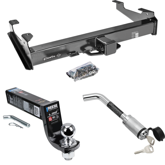 Fits 2001-2002 GMC Sierra 3500 Trailer Hitch Tow PKG w/ Interlock Ball Mount Starter Kit 5" Drop w/ 2" Ball + Hitch Lock By Draw-Tite