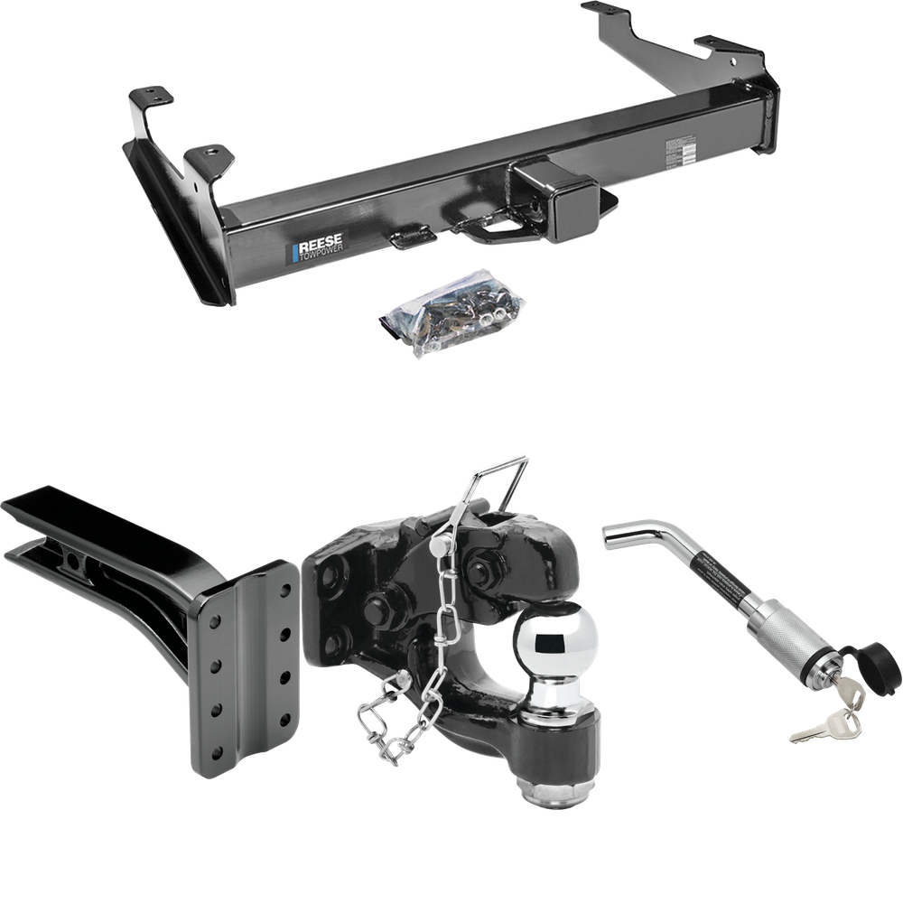 Fits 2001-2002 Chevrolet Silverado 3500 Trailer Hitch Tow PKG w/ Pintle Hook Mounting Plate + Pintle Hook & 2" Ball Combination + Hitch Lock By Reese Towpower