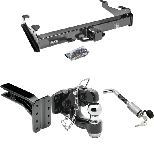 Fits 2001-2002 Chevrolet Silverado 3500 Trailer Hitch Tow PKG w/ Pintle Hook Mounting Plate + Pintle Hook & 2" Ball Combination + Hitch Lock By Reese Towpower