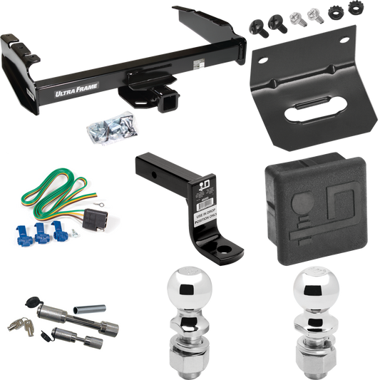 Fits 1980-1986 Ford F-350 Trailer Hitch Tow PKG w/ 4-Flat Wiring Harness + Ball Mount w/ 6" Drop + Dual Hitch & Coupler Locks + 2" Ball + 2-5/16" Ball + Hitch Cover + Wiring Bracket (Excludes: w/Custom Fascia Models) By Draw-Tite