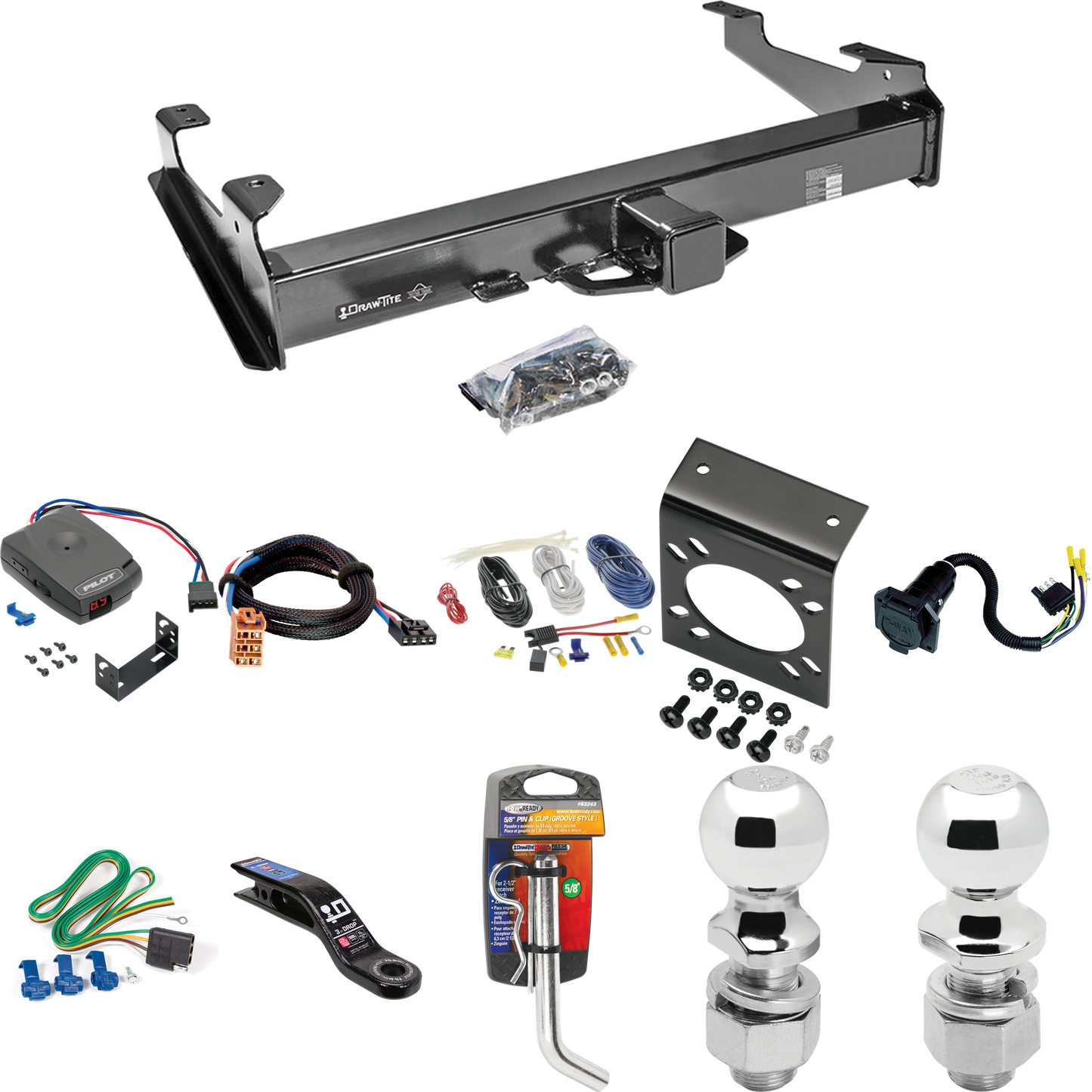 Fits 2003-2007 GMC Sierra 3500 Trailer Hitch Tow PKG w/ Pro Series Pilot Brake Control + Plug & Play BC Adapter + 7-Way RV Wiring + 2" & 2-5/16" Ball & Drop Mount (For (Classic) Models) By Draw-Tite