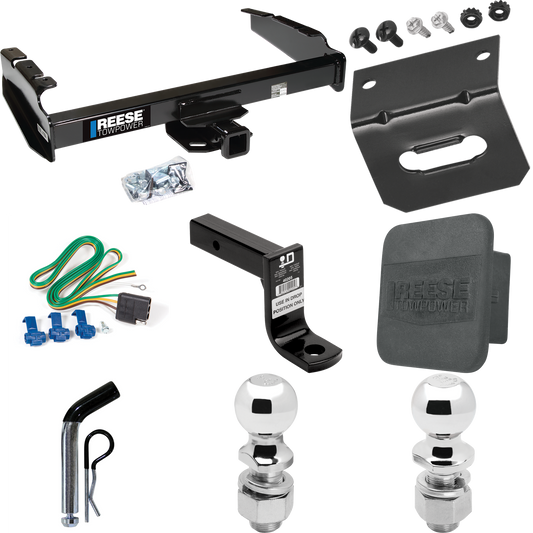 Fits 1980-1986 Ford F-150 Trailer Hitch Tow PKG w/ 4-Flat Wiring Harness + Ball Mount w/ 6" Drop + Pin/Clip + 2" Ball + 2-5/16" Ball + Hitch Cover + Wiring Bracket (Excludes: w/Custom Fascia Models) By Reese Towpower