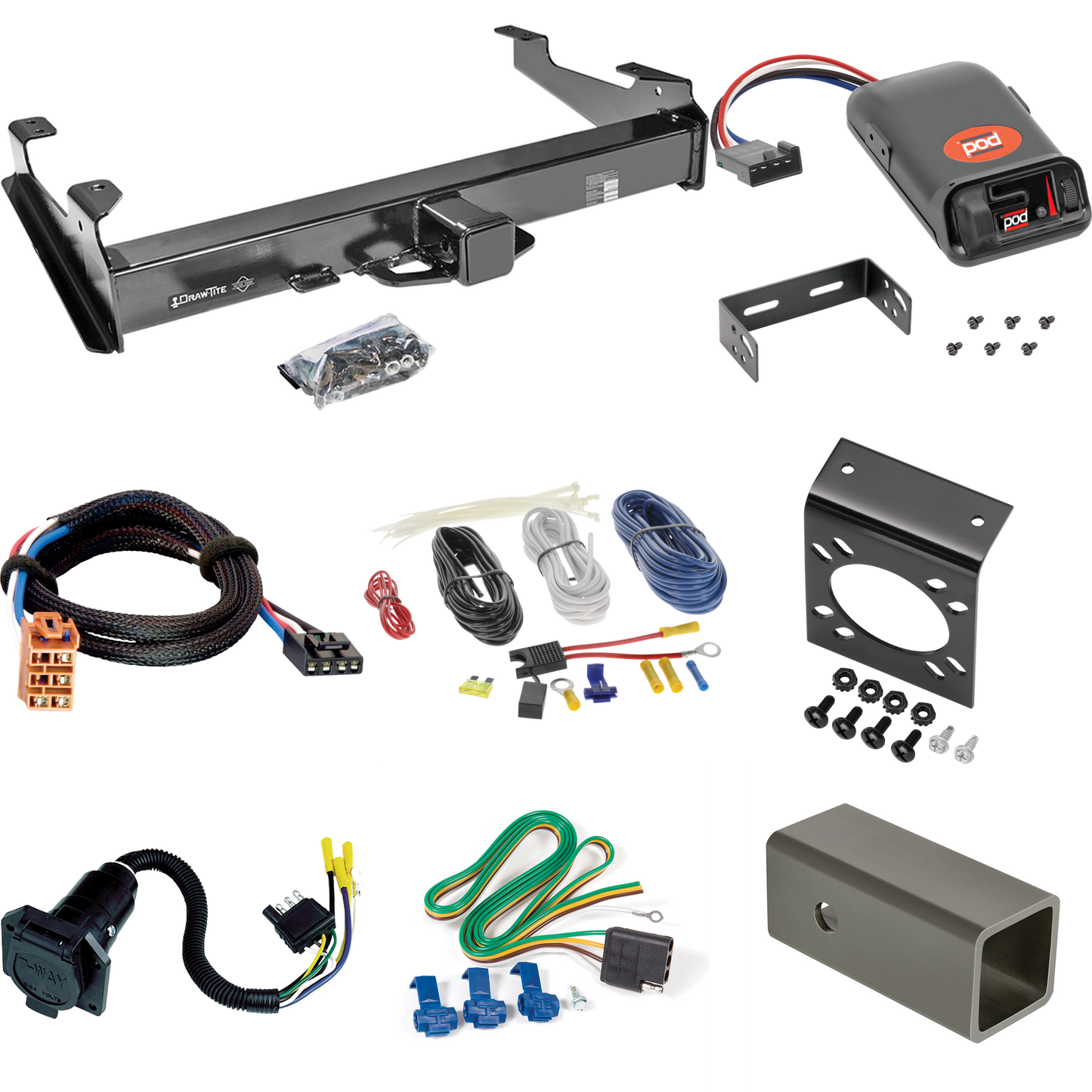 Fits 2003-2006 GMC Sierra 2500 HD Trailer Hitch Tow PKG w/ Pro Series POD Brake Control + Plug & Play BC Adapter + 7-Way RV Wiring (For 8 ft. Bed Models) By Draw-Tite