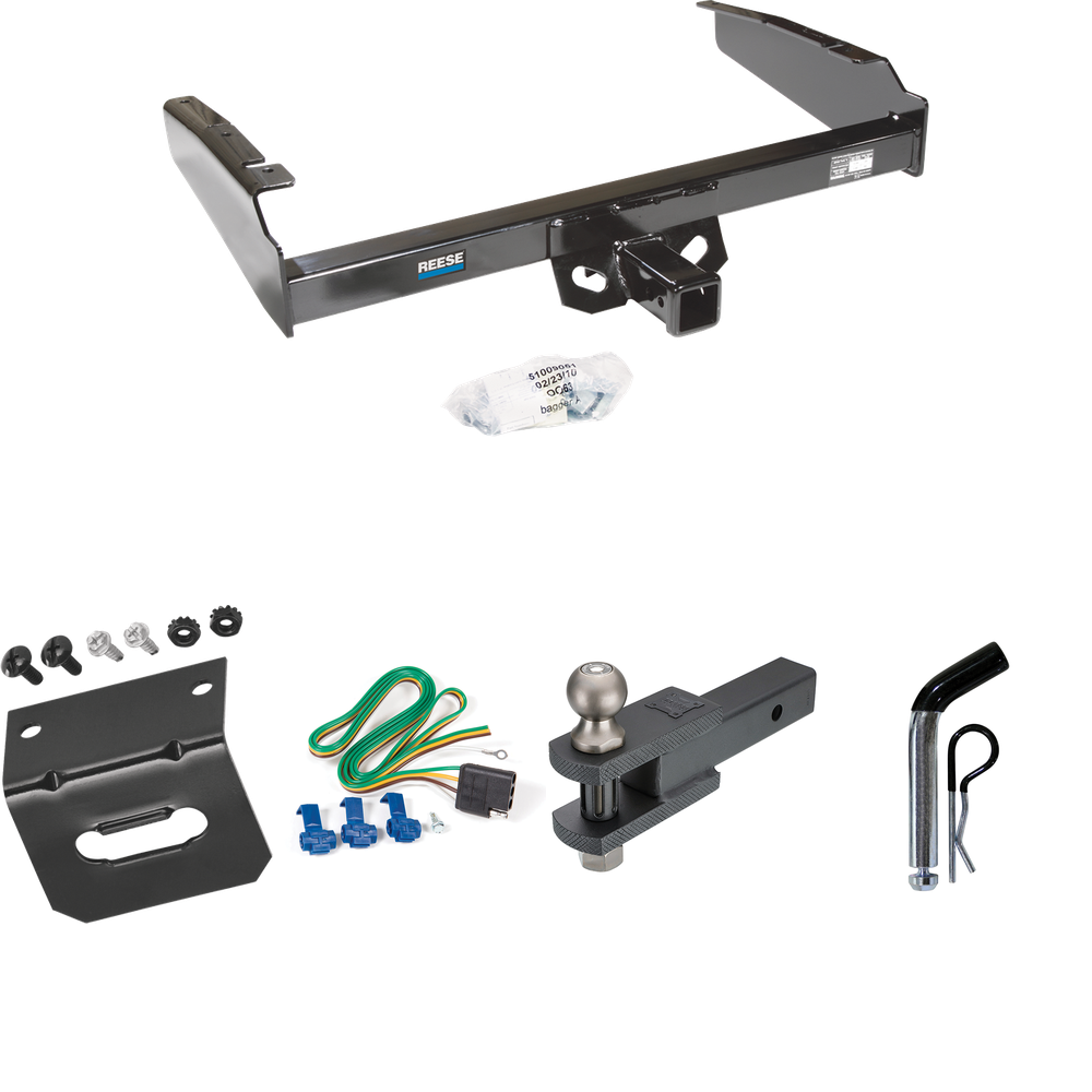 Fits 1980-1986 Ford F-250 Trailer Hitch Tow PKG w/ 4-Flat Wiring Harness + Clevis Hitch Ball Mount w/ 2" Ball + Pin/Clip + Wiring Bracket (Excludes: w/Custom Fascia Models) By Reese Towpower