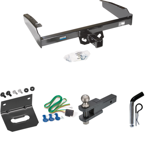 Fits 1980-1986 Ford F-250 Trailer Hitch Tow PKG w/ 4-Flat Wiring Harness + Clevis Hitch Ball Mount w/ 2" Ball + Pin/Clip + Wiring Bracket (Excludes: w/Custom Fascia Models) By Reese Towpower