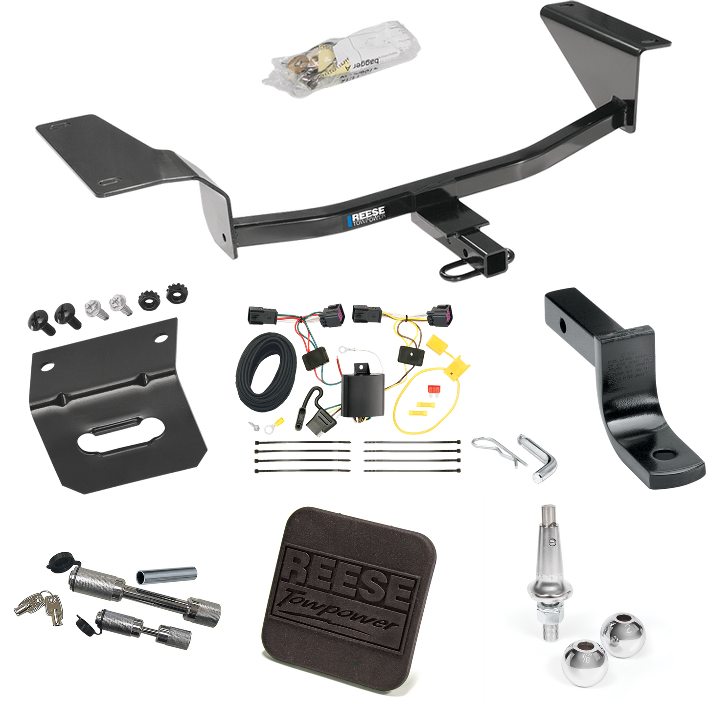 Fits 2016-2016 Chevrolet Cruze Trailer Hitch Tow PKG w/ 4-Flat Wiring Harness + Draw-Bar + Interchangeable 1-7/8" & 2" Balls + Wiring Bracket + Hitch Cover + Dual Hitch & Coupler Locks (For Limited Models) By Reese Towpower