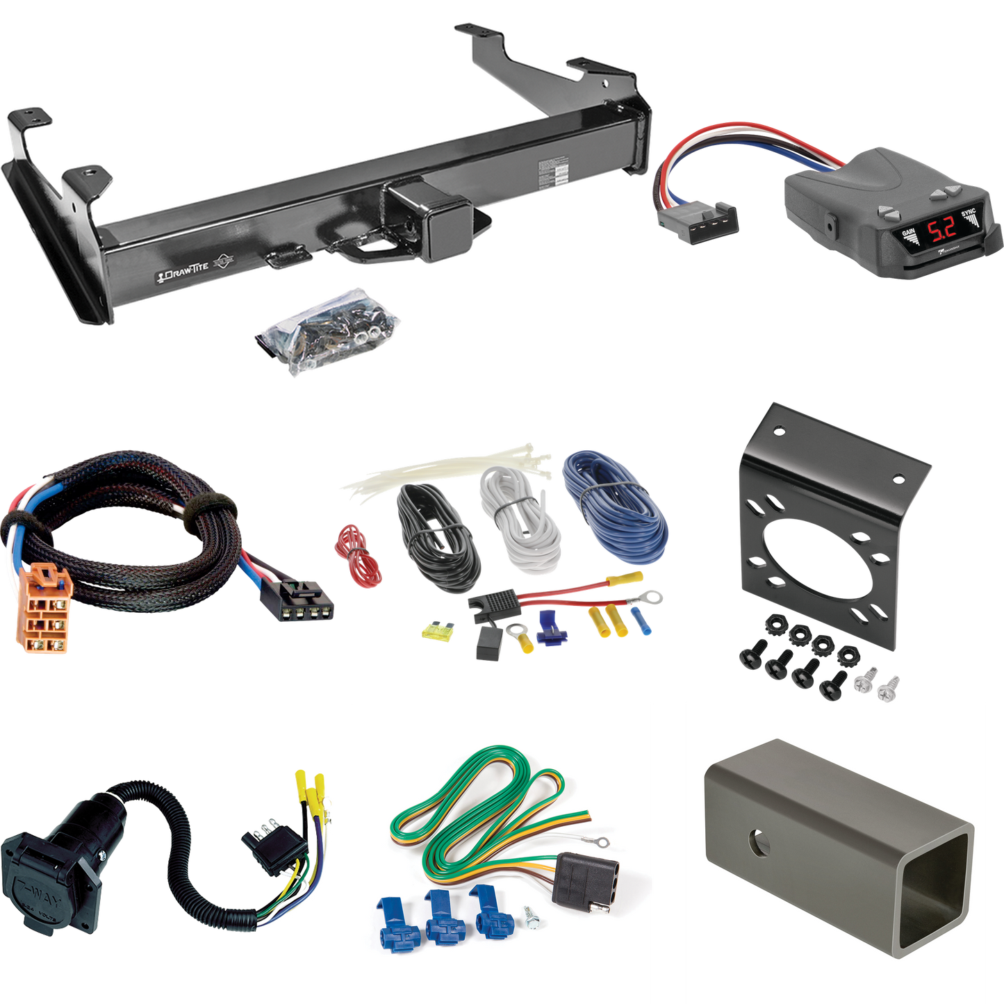 Fits 2003-2006 GMC Sierra 2500 HD Trailer Hitch Tow PKG w/ Tekonsha Brakeman IV Brake Control + Plug & Play BC Adapter + 7-Way RV Wiring (For 8 ft. Bed Models) By Draw-Tite