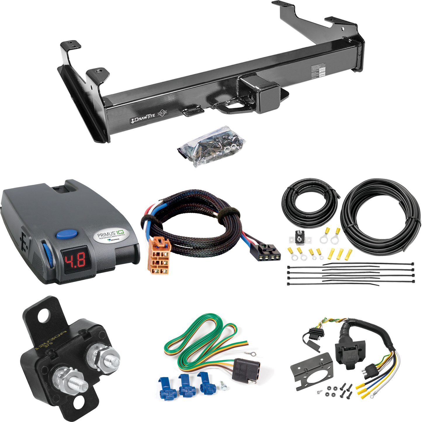 Se adapta al paquete de enganche de remolque GMC Sierra 3500 2003-2007 con control de freno Tekonsha Primus IQ + adaptador BC Plug &amp; Play + cableado RV de 7 vías (para modelos (clásicos)) de Draw-Tite