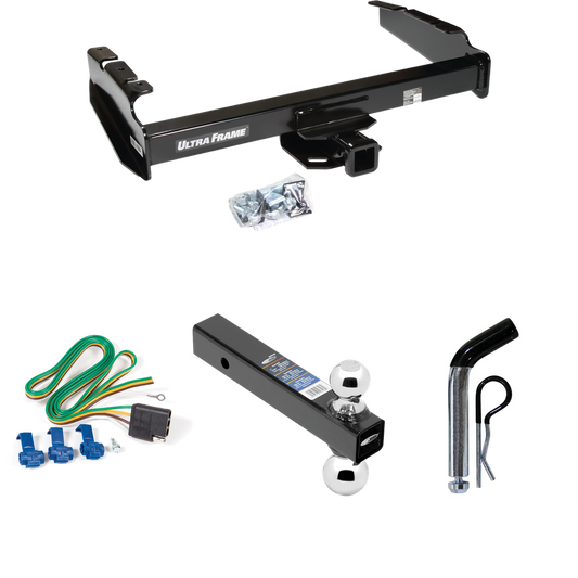 Fits 1980-1986 Ford F-250 Trailer Hitch Tow PKG w/ 4-Flat Wiring Harness + Dual Ball Ball Mount 2" & 2-5/16" Trailer Balls + Pin/Clip (Excludes: w/Custom Fascia Models) By Draw-Tite