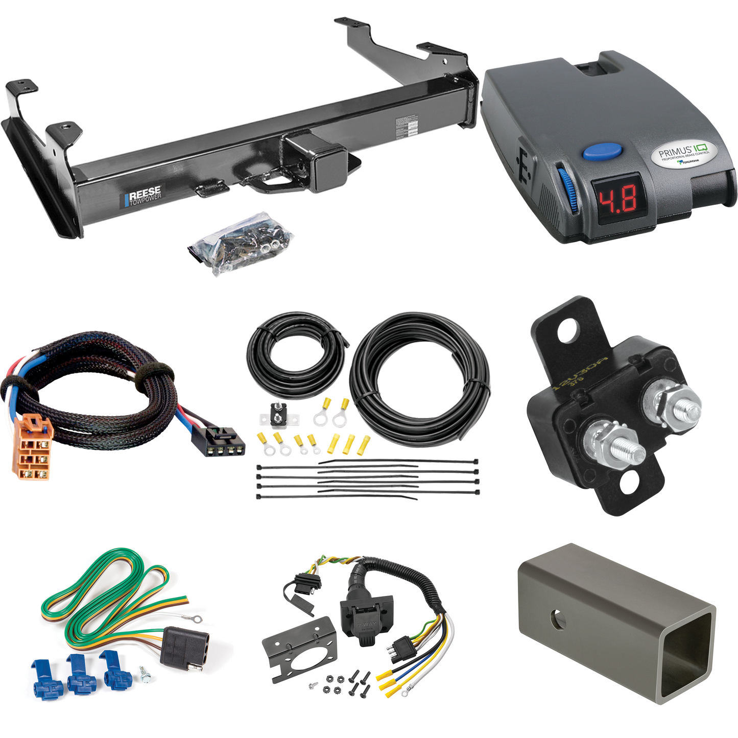 Fits 2007-2007 GMC Sierra 2500 HD Trailer Hitch Tow PKG w/ Tekonsha Primus IQ Brake Control + Plug & Play BC Adapter + 7-Way RV Wiring (For (Classic), 8 ft. Bed Models) By Reese Towpower