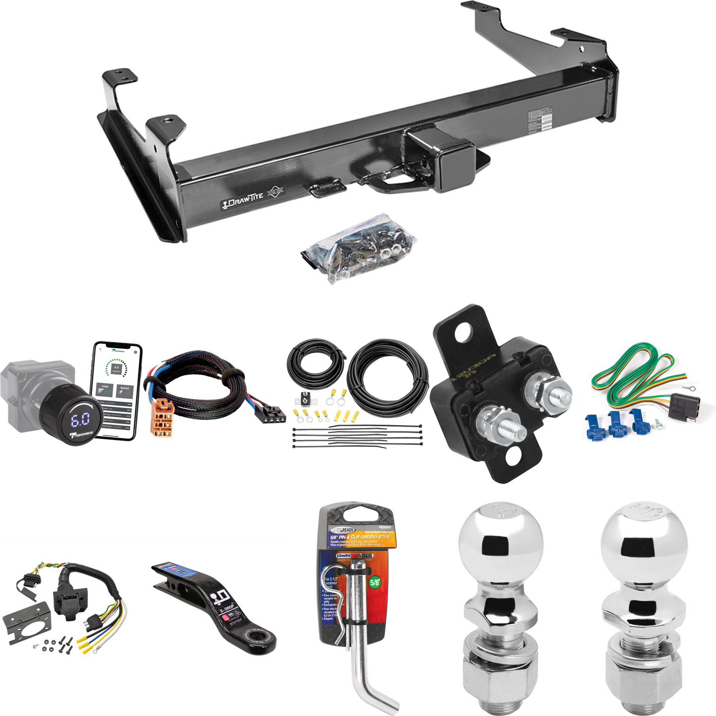 Fits 2003-2007 GMC Sierra 3500 Trailer Hitch Tow PKG w/ Tekonsha Prodigy iD Bluetooth Wireless Brake Control + Plug & Play BC Adapter + 7-Way RV Wiring + 2" & 2-5/16" Ball & Drop Mount (For (Classic) Models) By Draw-Tite