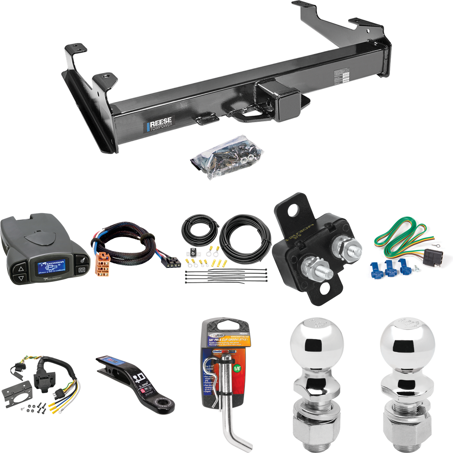 Fits 2003-2006 GMC Sierra 2500 HD Trailer Hitch Tow PKG w/ Tekonsha Prodigy P3 Brake Control + Plug & Play BC Adapter + 7-Way RV Wiring + 2" & 2-5/16" Ball & Drop Mount (For 8 ft. Bed Models) By Reese Towpower