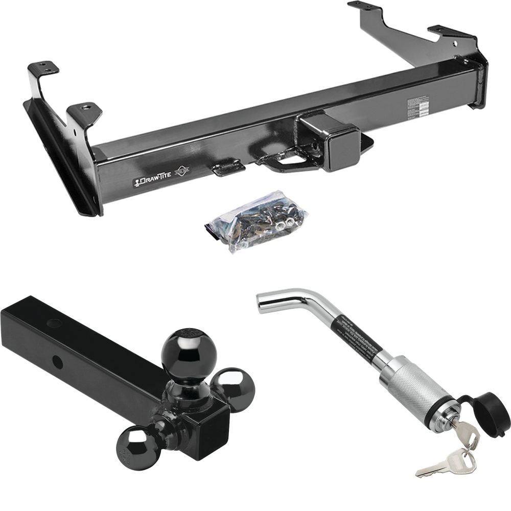 Fits 2001-2002 Chevrolet Silverado 2500 HD Trailer Hitch Tow PKG w/ Triple Ball Ball Mount 1-7/8" & 2" & 2-5/16" Trailer Balls + Hitch Lock (For 8 ft. Bed Models) By Draw-Tite