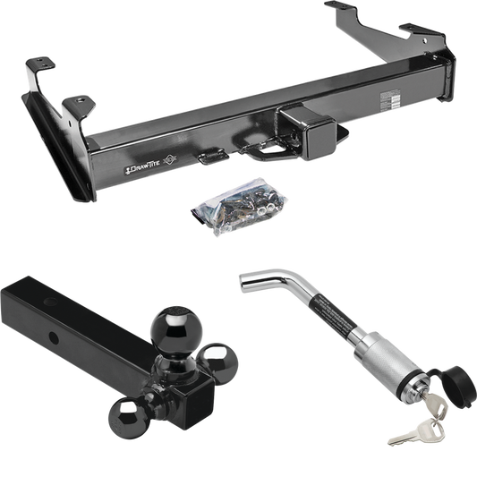 Fits 2001-2002 Chevrolet Silverado 2500 HD Trailer Hitch Tow PKG w/ Triple Ball Ball Mount 1-7/8" & 2" & 2-5/16" Trailer Balls + Hitch Lock (For 8 ft. Bed Models) By Draw-Tite