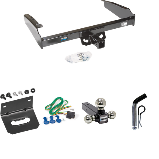 Fits 1980-1983 Ford F-100 Trailer Hitch Tow PKG w/ 4-Flat Wiring Harness + Triple Ball Ball Mount 1-7/8" & 2" & 2-5/16" Trailer Balls + Pin/Clip + Wiring Bracket (Excludes: w/Custom Fascia Models) By Reese Towpower