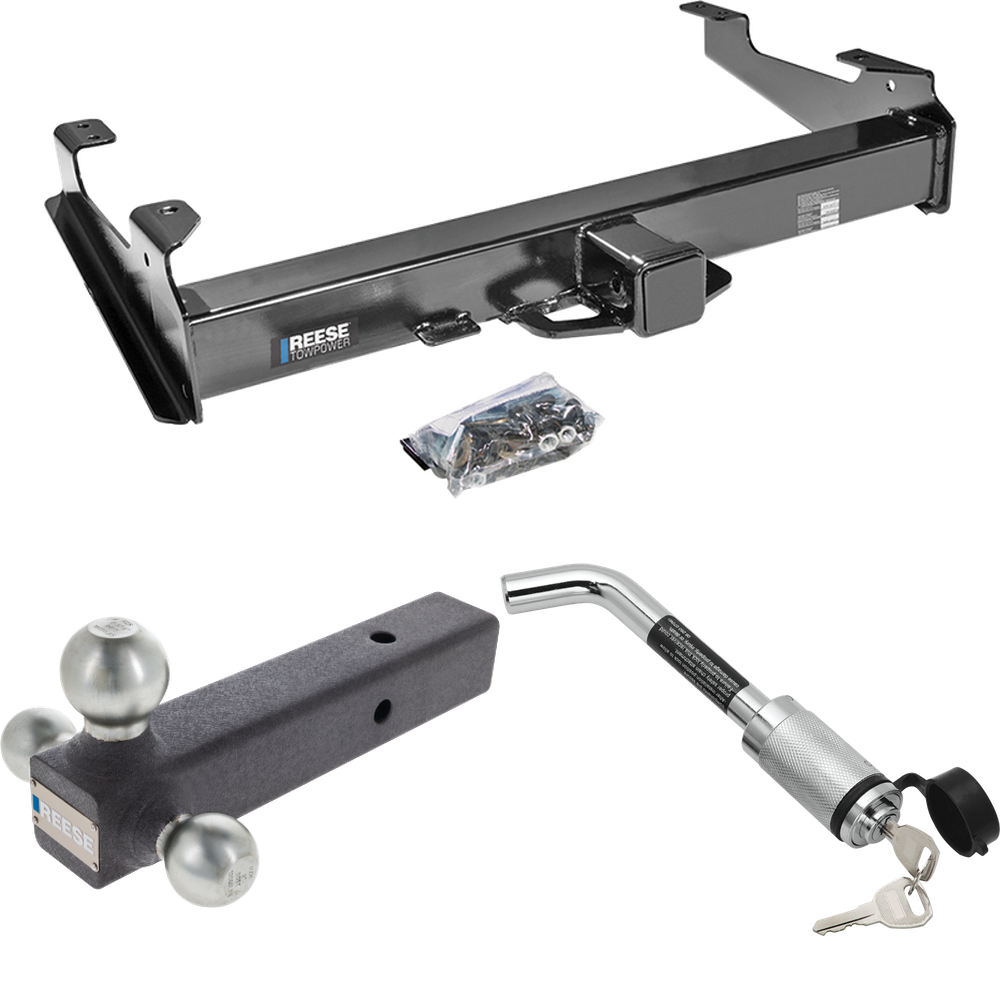 Fits 2001-2002 Chevrolet Silverado 3500 Trailer Hitch Tow PKG w/ Triple Ball Ball Mount 1-7/8" & 2" & 2-5/16" Trailer Balls + Hitch Lock By Reese Towpower