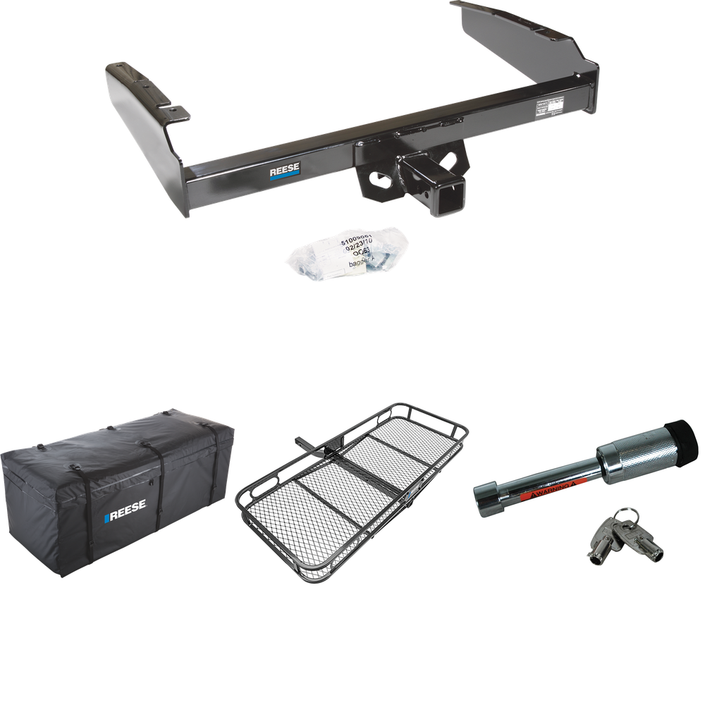 Fits 1980-1986 Ford F-150 Trailer Hitch Tow PKG w/ 60" x 24" Cargo Carrier + Cargo Bag + Hitch Lock (Excludes: w/Custom Fascia Models) By Reese Towpower