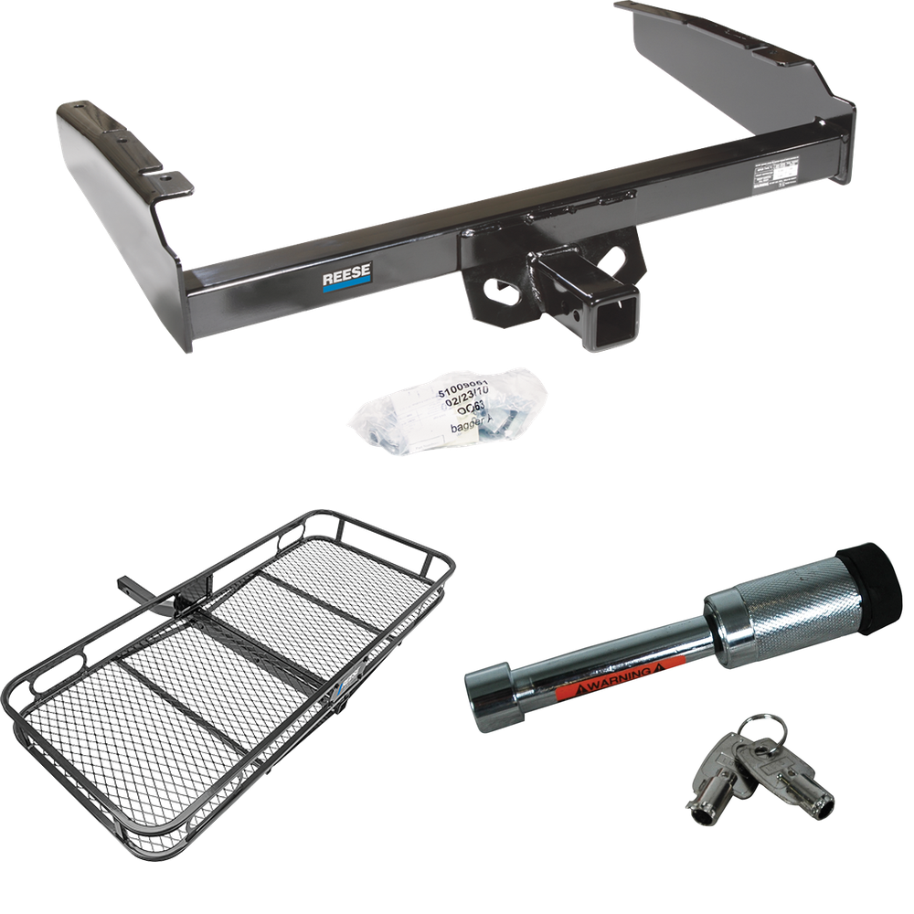 Fits 1987-1996 Ford F-150 Trailer Hitch Tow PKG w/ 60" x 24" Cargo Carrier + Hitch Lock By Reese Towpower