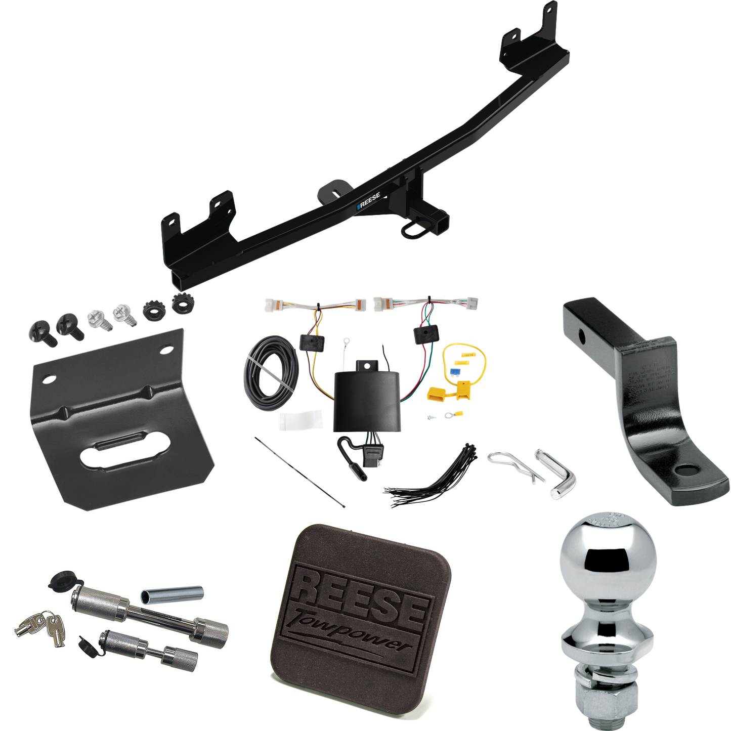 Fits 2021-2022 KIA Rio Trailer Hitch Tow PKG w/ 4-Flat Wiring Harness + Draw-Bar + 1-7/8" Ball + Wiring Bracket + Hitch Cover + Dual Hitch & Coupler Locks (For Hatchback Models) By Reese Towpower