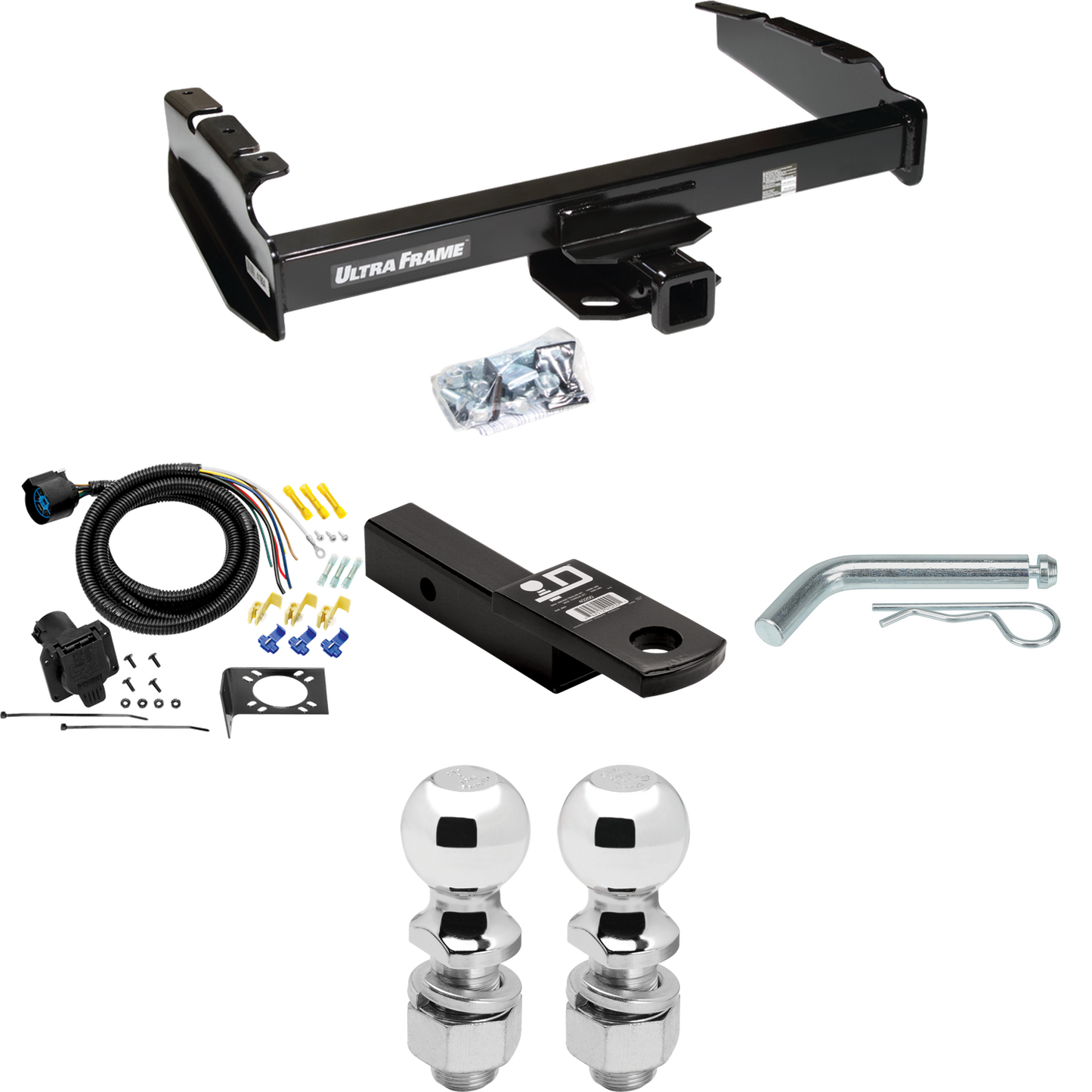 Fits 1980-1986 Ford F-150 Trailer Hitch Tow PKG w/ 7-Way RV Wiring + 2" & 2-5/16" Ball + Drop Mount (Excludes: w/Custom Fascia Models) By Draw-Tite