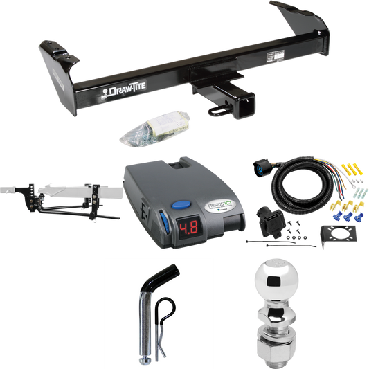 Fits 1980-1986 Ford F-250 Trailer Hitch Tow PKG w/ 8K Round Bar Weight Distribution Hitch w/ 2-5/16" Ball + 2" Ball + Pin/Clip + Tekonsha Primus IQ Brake Control + 7-Way RV Wiring (Excludes: w/Custom Fascia Models) By Draw-Tite