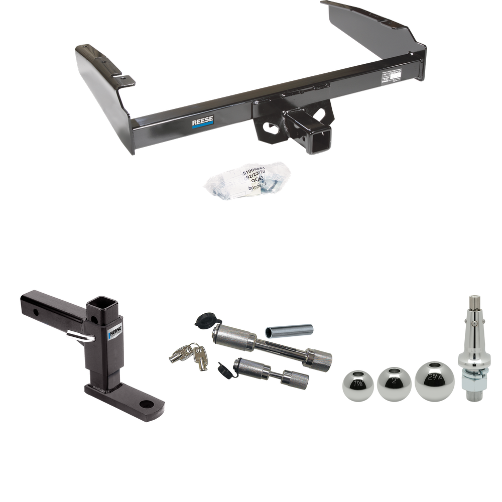 Fits 1980-1986 Ford F-250 Trailer Hitch Tow PKG w/ Adjustable Drop Rise Ball Mount + Dual Hitch & Copler Locks + Inerchangeable 1-7/8" & 2" & 2-5/16" Balls (Excludes: w/Custom Fascia Models) By Reese Towpower