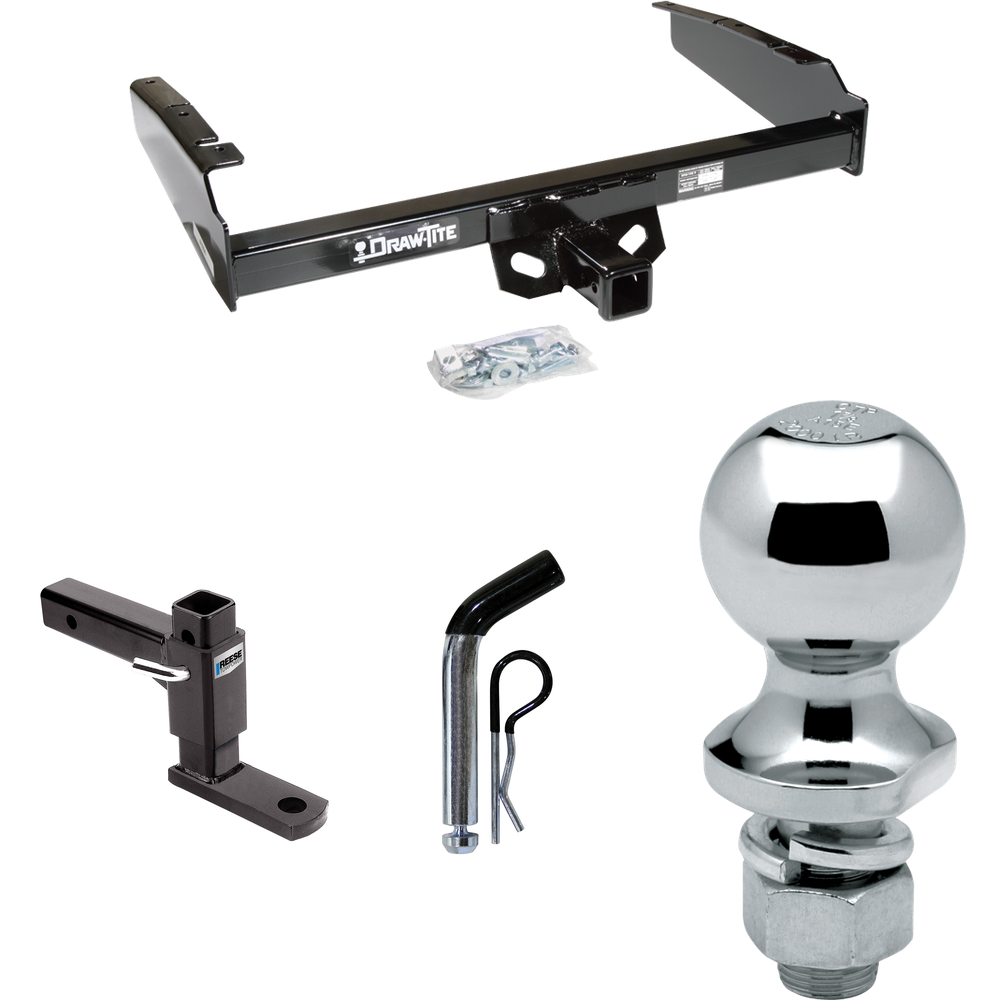 Fits 1987-1996 Ford F-350 Trailer Hitch Tow PKG w/ Adjustable Drop Rise Ball Mount + Pin/Clip + 1-7/8" Ball By Draw-Tite