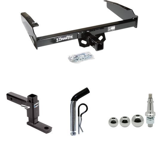 Fits 1987-1996 Ford F-350 Trailer Hitch Tow PKG w/ Adjustable Drop Rise Ball Mount + Pin/Clip + Inerchangeable 1-7/8" & 2" & 2-5/16" Balls By Draw-Tite