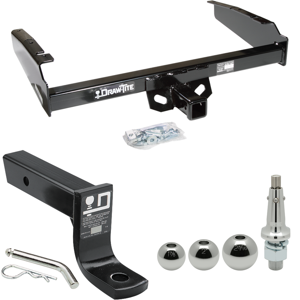 Fits 1987-1996 Ford F-150 Trailer Hitch Tow PKG w/ Ball Mount w/ 4" Drop + Interchangeable Ball 1-7/8" & 2" & 2-5/16" By Draw-Tite