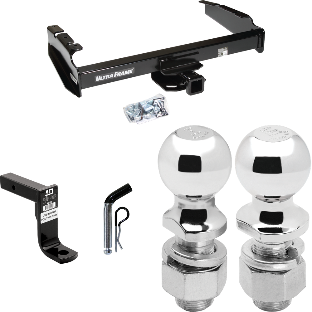 Fits 1987-1996 Ford F-350 Trailer Hitch Tow PKG w/ Ball Mount w/ 8" Drop + Pin/Clip + 2" Ball + 2-5/16" Ball By Draw-Tite