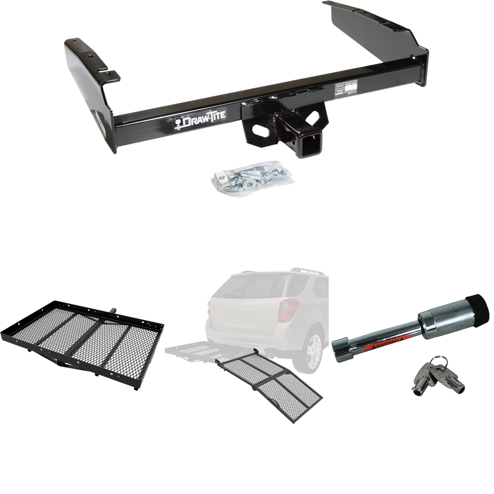 Fits 1980-1983 Ford F-100 Trailer Hitch Tow PKG w/ Cargo Carrier + Bi-Fold Ramp + Hitch Lock (Excludes: w/Custom Fascia Models) By Draw-Tite