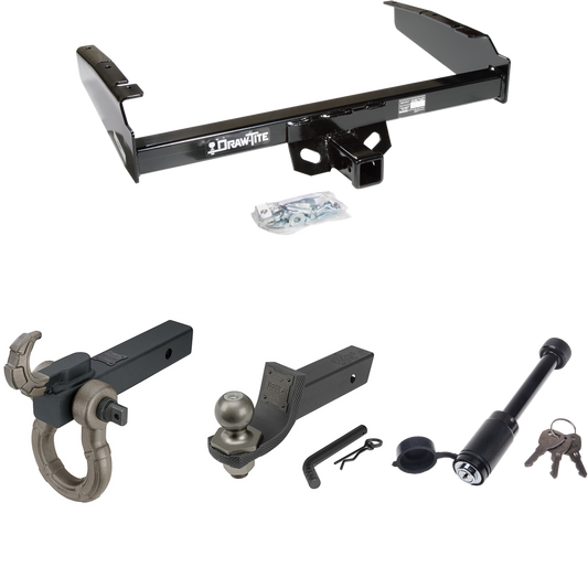 Fits 1980-1986 Ford F-250 Trailer Hitch Tow PKG + Interlock Tactical Starter Kit w/ 2" Drop & 2" Ball + Tactical Hook & Shackle Mount + Tactical Dogbone Lock (Excludes: w/Custom Fascia Models) By Draw-Tite