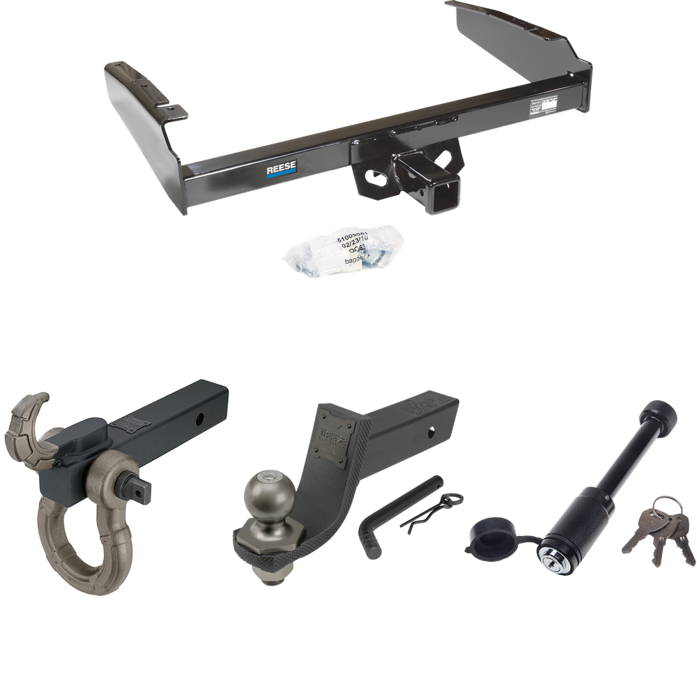 Fits 1980-1986 Ford F-150 Trailer Hitch Tow PKG + Interlock Tactical Starter Kit w/ 3-1/4" Drop & 2" Ball + Tactical Hook & Shackle Mount + Tactical Dogbone Lock (Excludes: w/Custom Fascia Models) By Reese Towpower