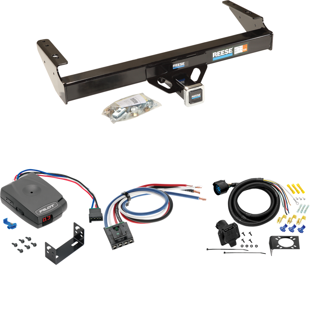 Fits 1980-1986 Ford F-250 Trailer Hitch Tow PKG w/ Pro Series Pilot Brake Control + Generic BC Wiring Adapter + 7-Way RV Wiring (Excludes: w/Custom Fascia Models) By Reese Towpower