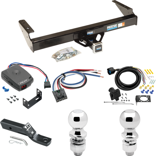 Fits 1975-1993 Ford F-350 Trailer Hitch Tow PKG w/ Pro Series Pilot Brake Control + Generic BC Wiring Adapter + 7-Way RV Wiring + 2" & 2-5/16" Ball & Drop Mount By Reese Towpower