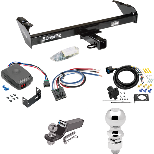 Fits 1980-1986 Ford F-250 Trailer Hitch Tow PKG w/ Pro Series Pilot Brake Control + Generic BC Wiring Adapter + 7-Way RV Wiring + 2" & 2-5/16" Ball & Drop Mount (Excludes: w/Custom Fascia Models) By Draw-Tite