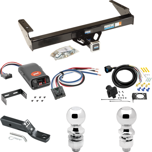 Fits 1975-1979 Ford F-100 Trailer Hitch Tow PKG w/ Pro Series POD Brake Control + Generic BC Wiring Adapter + 7-Way RV Wiring + 2" & 2-5/16" Ball & Drop Mount By Reese Towpower